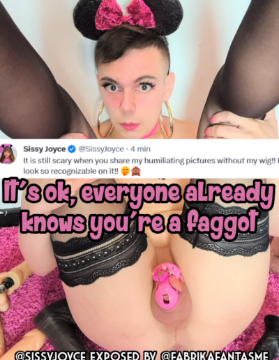 It's cute, Joyce who is afraid of being recognized in the street when everyone on the internet knows she's a slut!
